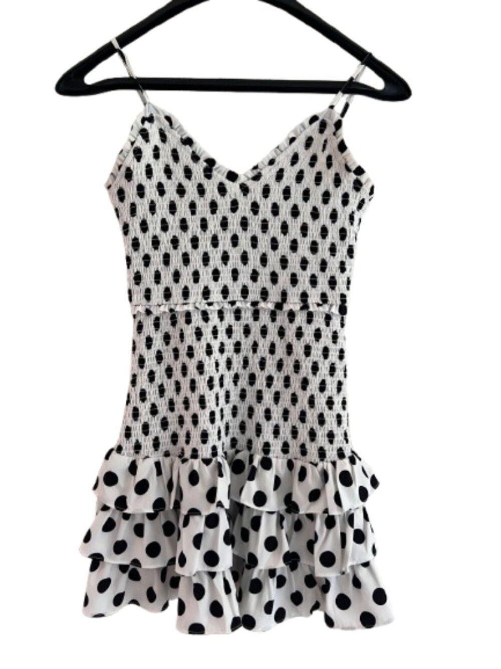 Sketchbook Polka Dot Ruched Drop Waist Ruffle Dress Size Small